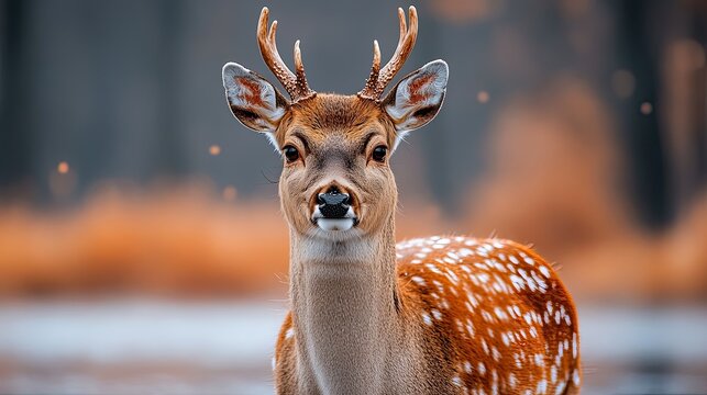 Forest deer portrait in autumnal landscape
