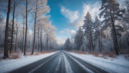 Fototapeta premium Cold weather through the woodland