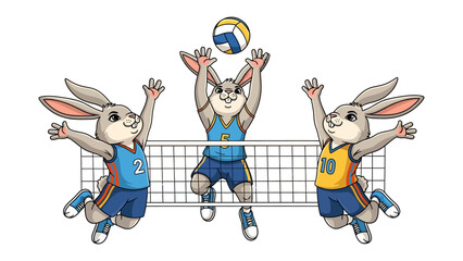 Rabbit's Volleyball Game: Three energetic rabbits engage in a lively volleyball match, their playful energy and teamwork on full display amidst a game of competition and fun.