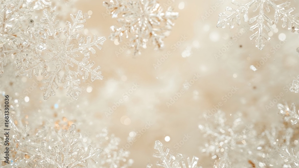 Poster winter scene with close-up snowflakes and space for text