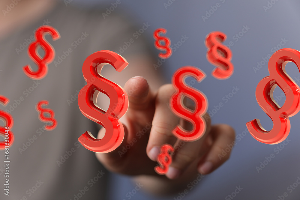 Aufkleber abstract image of a hand interacting with floating 3d paragraph symbols, representing legal concepts