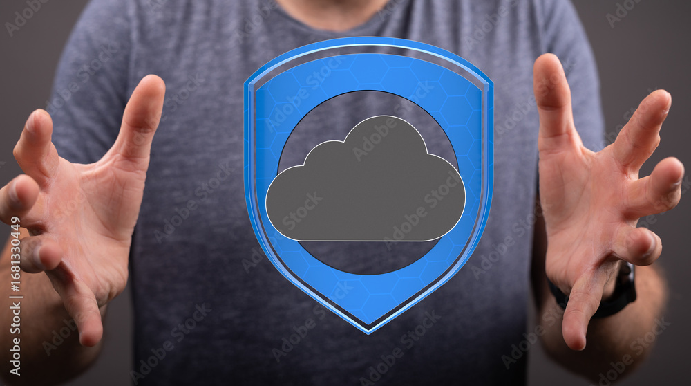 Poster safeguarding your data with secure cloud technology. reliable, protected cloud storage.