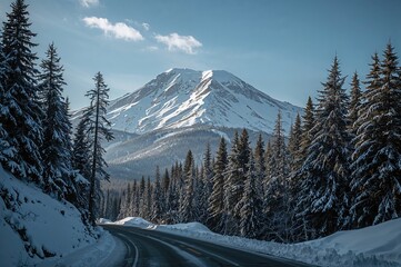 Fototapeta premium Snow-covered mountain scenery on a bright winter afternoon