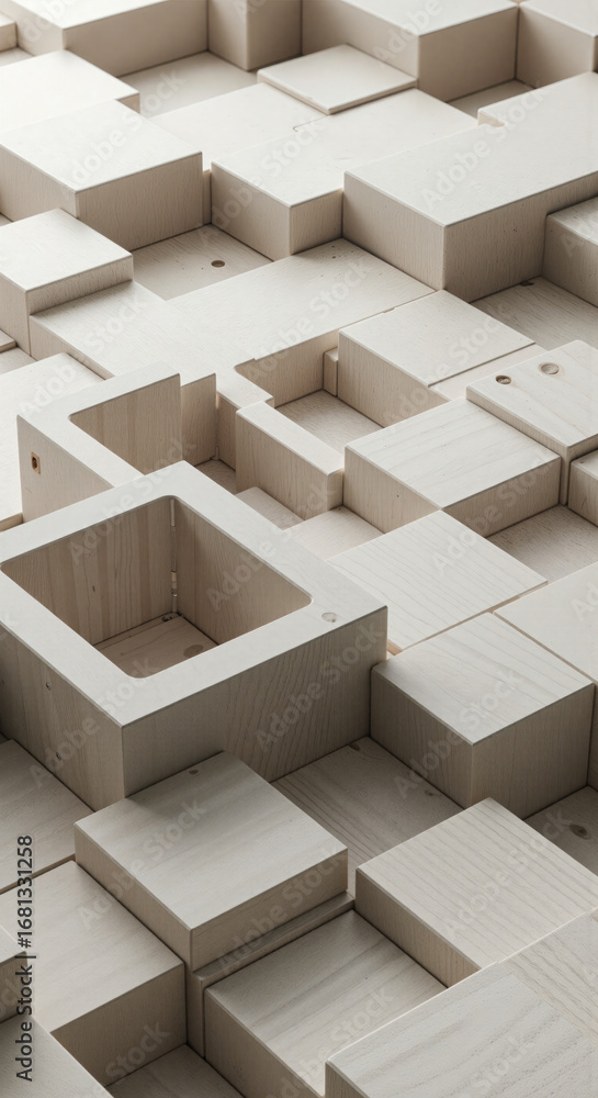 Poster clean geometric wood blocks modular abstract pattern