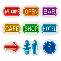 Collection welcome tube vector info icon cafe restroom sign shop neon