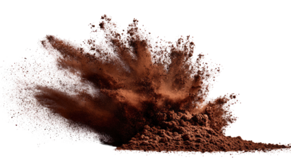 Brown powder explosion,  a dramatic burst of earth-toned dust