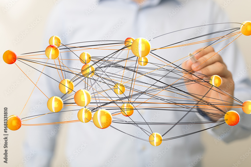 Poster abstract image of interconnected nodes representing global network, data flow, or complex systems.