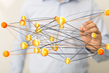 Abstract image of interconnected nodes representing global network, data flow, or complex systems.