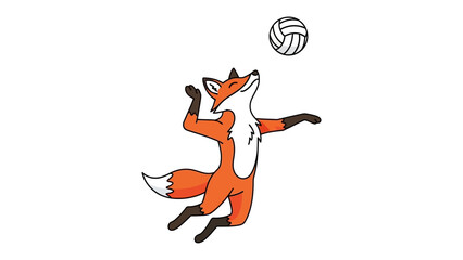 Fox's Volleyball Victory: A playful cartoon fox enthusiastically spikes a volleyball, its vibrant fur and dynamic pose showcasing an animated sense of athleticism and joyful competition.