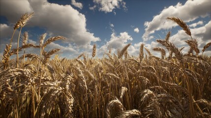 Wheat field under cloudy sky