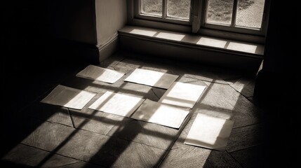 White papers illuminated by sunlight
