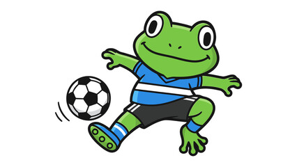 Frog Soccer Star: A vibrant illustration of a cheerful frog, donned in sporty attire, skillfully playing a soccer ball, embodying fun and energetic sportsmanship.