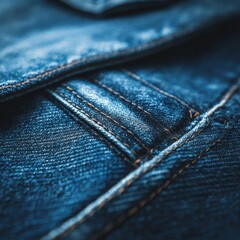 Close up of Blue Denim Jeans Pocket with Seam Stitching in Studio Lighting Casual Fashion Material