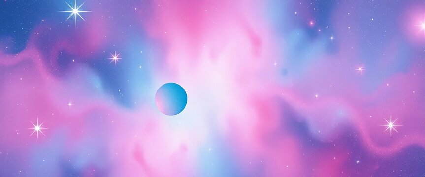 Whimsical pink & blue watercolor galaxy, glowing stars, fantasy cosmic art, pastel, soft