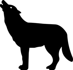 Wolf icon.A sleek, dark silhouette of a wolf standing, captured against a clean. animals illustration sign collection.