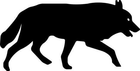 Wolf icon.A sleek, dark silhouette of a wolf standing, captured against a clean. animals illustration sign collection.