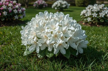 Blooming Rhododendron 'Halopeanum' also known as White Pearl