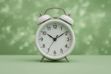 Vintage clock against a gradient green nature bokeh backdrop