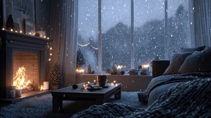 Winter cozy home interior scene