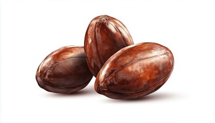 Obraz premium Brown Roasted Cocoa Beans, Cocoa Bean Isolate, And White Beans On A White Background With A Focus On Cocoa. Aesthetic And Delicious.