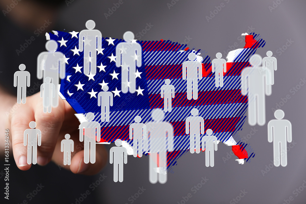 Poster interactive map showing us population distribution. ideal for demographic studies.