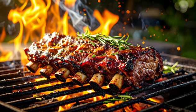 A close-up of a juicy lamb rib on the grill