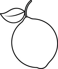 Vector art of simple line art illustration of a single ripe orange with a leaf and stem, isolated on a clean, perfect for design and educational purposes