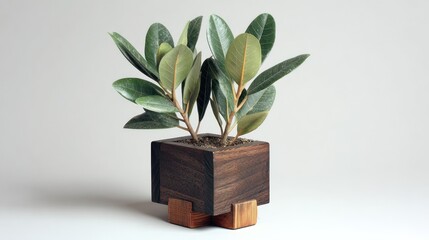 Wooden planter with houseplant