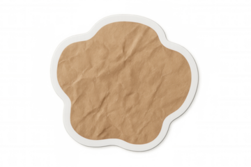 Crumpled recycled brown paper sticker with white wavy border, transparent background, perfect for crafting and scrapbook design elements
