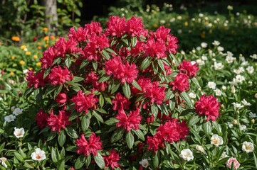 Fototapeta premium Compact Babites rhododendron blooming in the summer garden