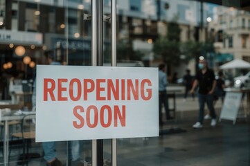 Signboard Indicating Upcoming Reopening at Business or Restaurant Entrance Post-Pandemic