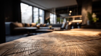 Wooden table top in modern home interior