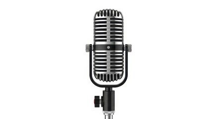 Fototapeta premium Vintage Silver Microphone on a Stand with White Background