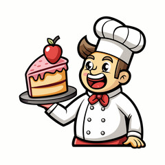 Creative Dessert Chef Illustration with Cake Slice Hat, Fun Pastry Concept, Baking Vector Art for Culinary, Confectionery, Food Designs