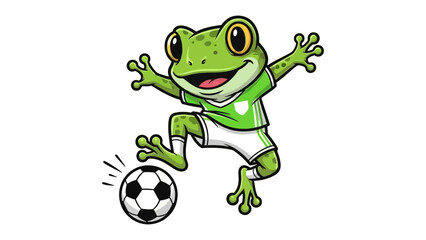 Froggy's Football Frenzy: An energetic cartoon frog, decked in a sporty uniform, showcases its football skills with playful zeal.