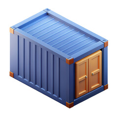 blue shipping container icon, storage and transport solution, industrial logistics freight design