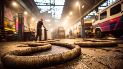 Worker in industrial garage