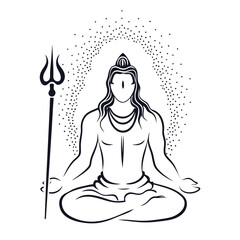 Lord Shiva Meditating Illustration Symbolic Representation of Divinity Spirituality and Inner Peace Tranquil Serenity in Detailed Line Art
