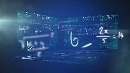 Animation of math formulas and graphs in blue digital space - Powered by Adobe