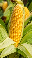 Freshly Harvested Yellow Corn on the Cob Close Up.