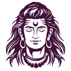 Lord Shiva Artwork Majestic Illustration of the Hindu Deity with Closed Eyes and Long Hair Purple Tones and Spiritual Depiction