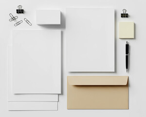 Blank Flat Top View of Stationary Mockup