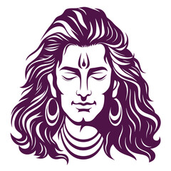 Intricate Depiction of Lord Shiva with Flowing Hair A Captivating Artistic Representation of Divinity and Spiritual Power in Hindu Mythology