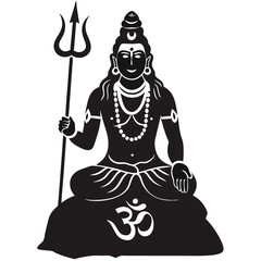 Illustration of Lord Shiva Meditating with His Trident A Powerful Depiction of Hindu Divinity and Spirituality