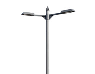 Double-Arm Street Light Pole with LED Fixtures, Angled Perspective, Isolated