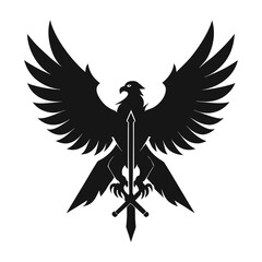 Silhouette vector art illustration of a warrior eagle holding a sword 