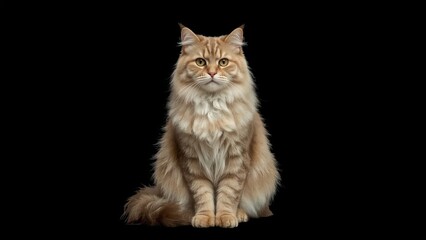 Portrait of a Long-Haired Gold Chinchilla Cat on a Solid Black Background