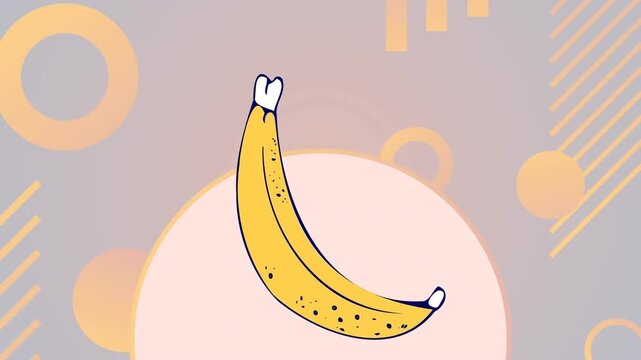 Animation of banana over beige background with shapes