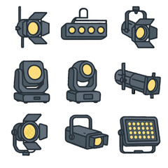 Spotlight lighting side icon light head floodlight icons vector stage yoke compact