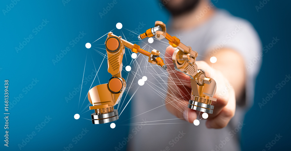 Poster image of robotic arms, showcasing automation and modern technology. ideal for industrial and tech co